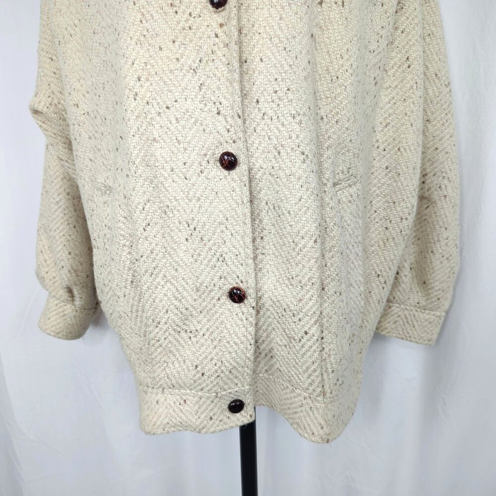 Vintage 80s Cream Tweed Pea Coat Medium PLC Wool Short Oatmeal - Picture 3 of 12